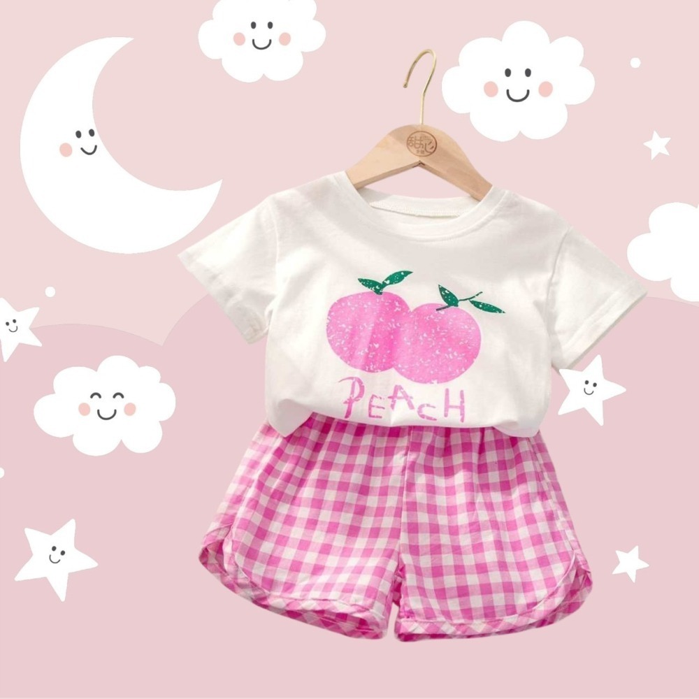 女童可愛水果短袖套裝/兩件套/上衣/短褲/男女童/格紋/女童套裝/兒童套裝-細節圖4