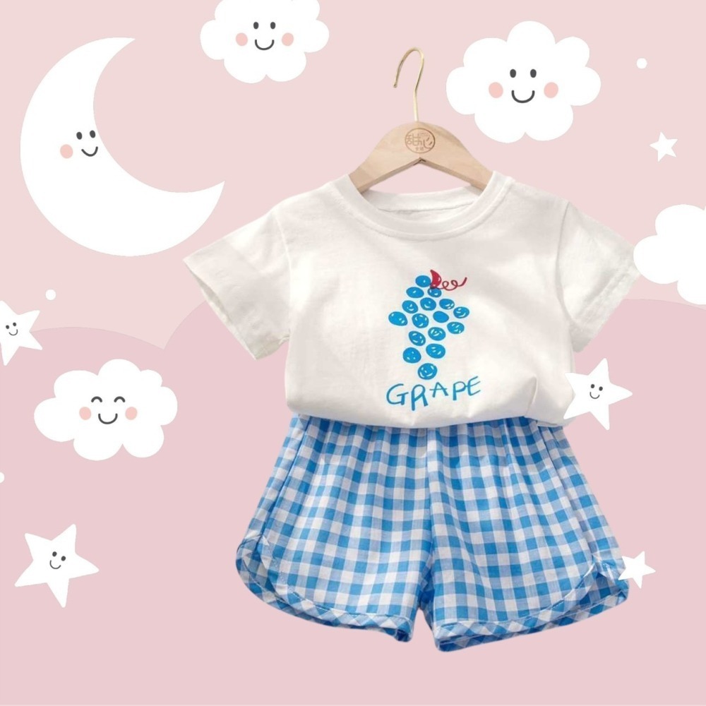 女童可愛水果短袖套裝/兩件套/上衣/短褲/男女童/格紋/女童套裝/兒童套裝-細節圖5