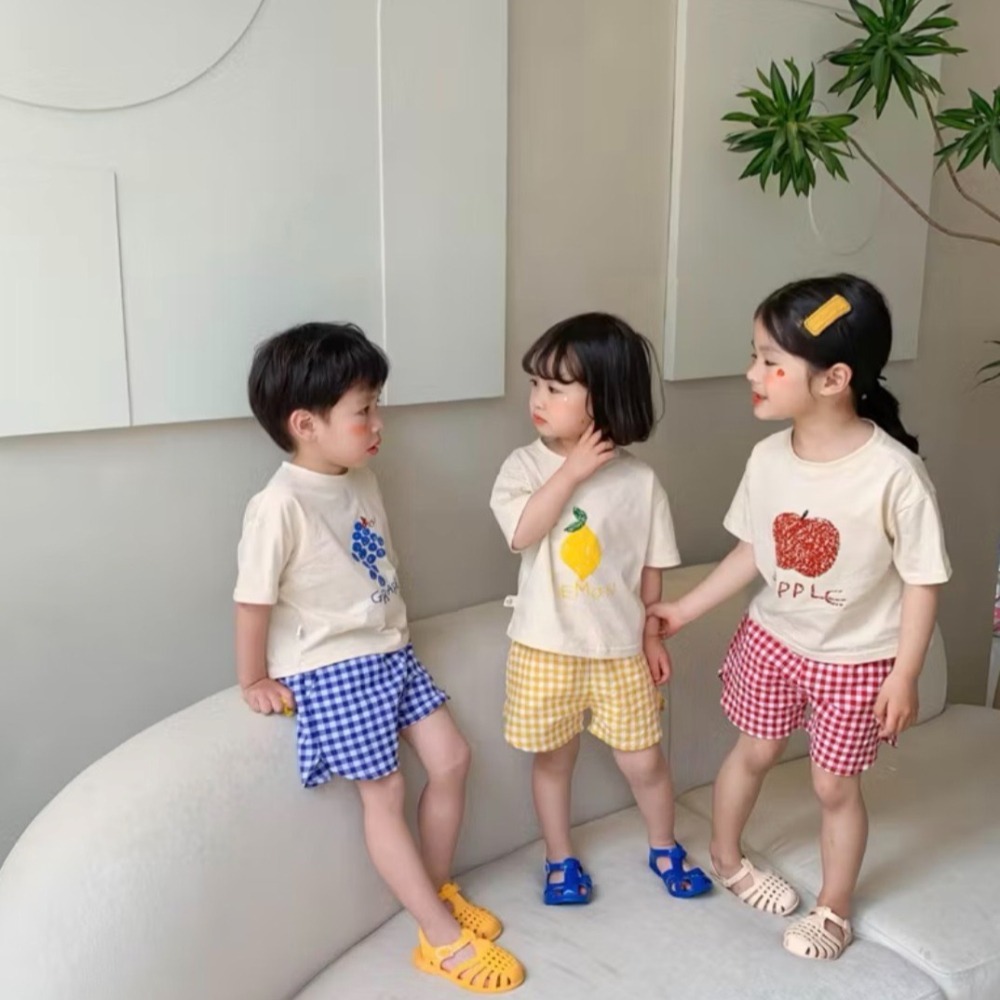 女童可愛水果短袖套裝/兩件套/上衣/短褲/男女童/格紋/女童套裝/兒童套裝-細節圖6