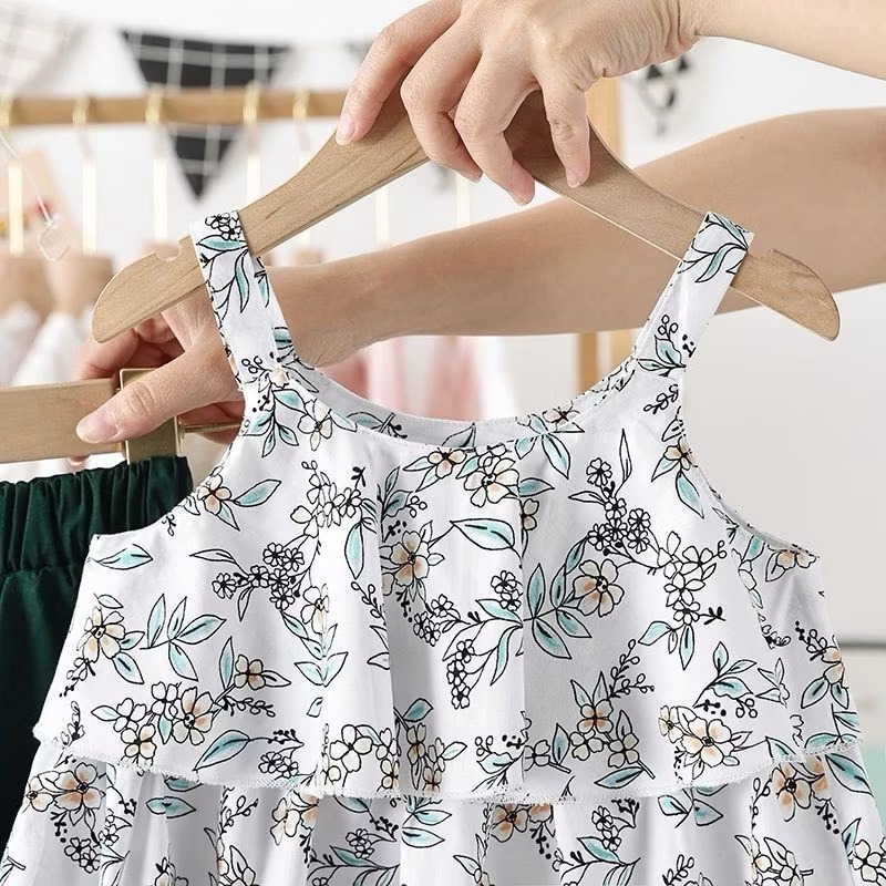 韓版夏季洋氣女童套裝碎花背心吊帶兩件套-細節圖3