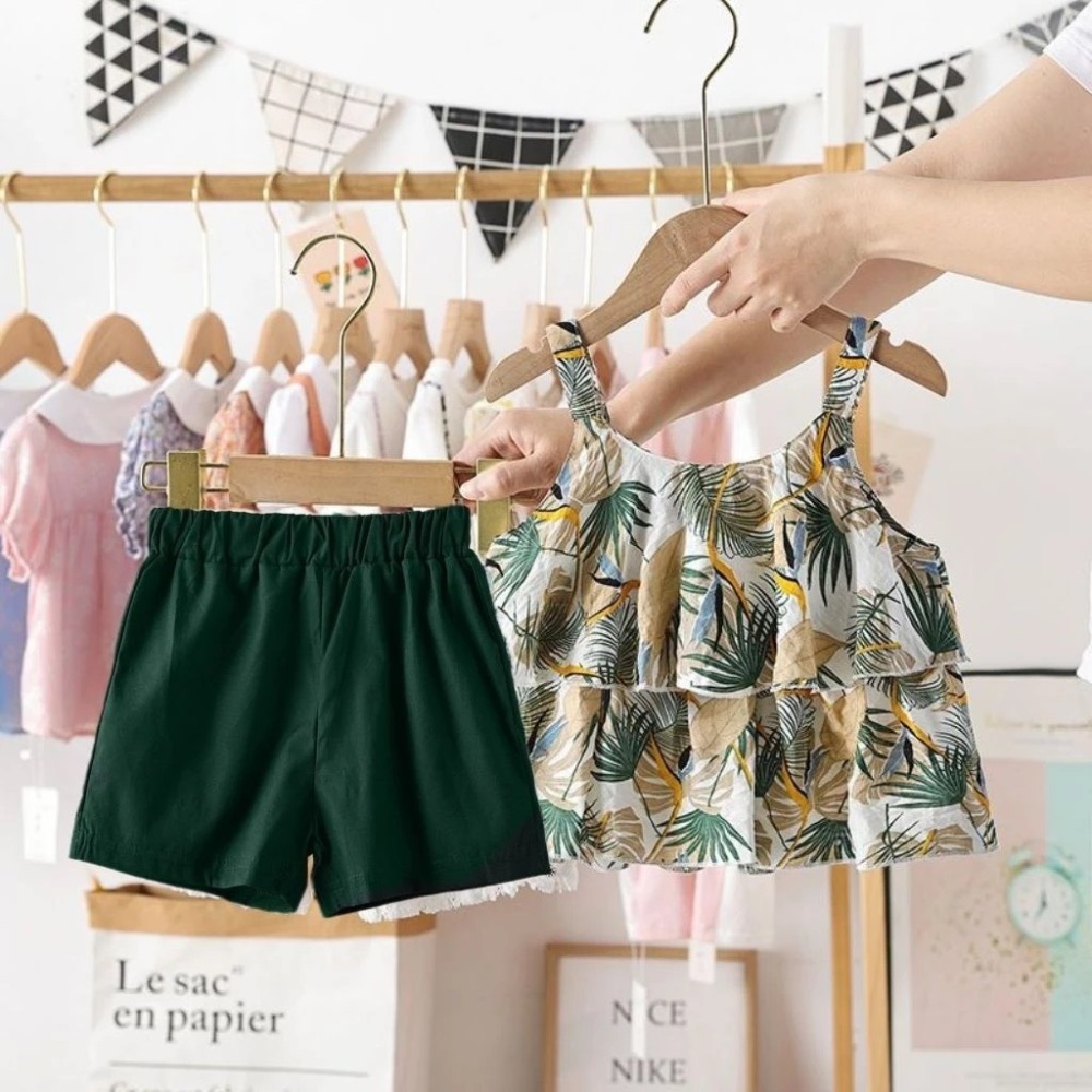 韓版夏季洋氣女童套裝碎花背心吊帶兩件套-規格圖4