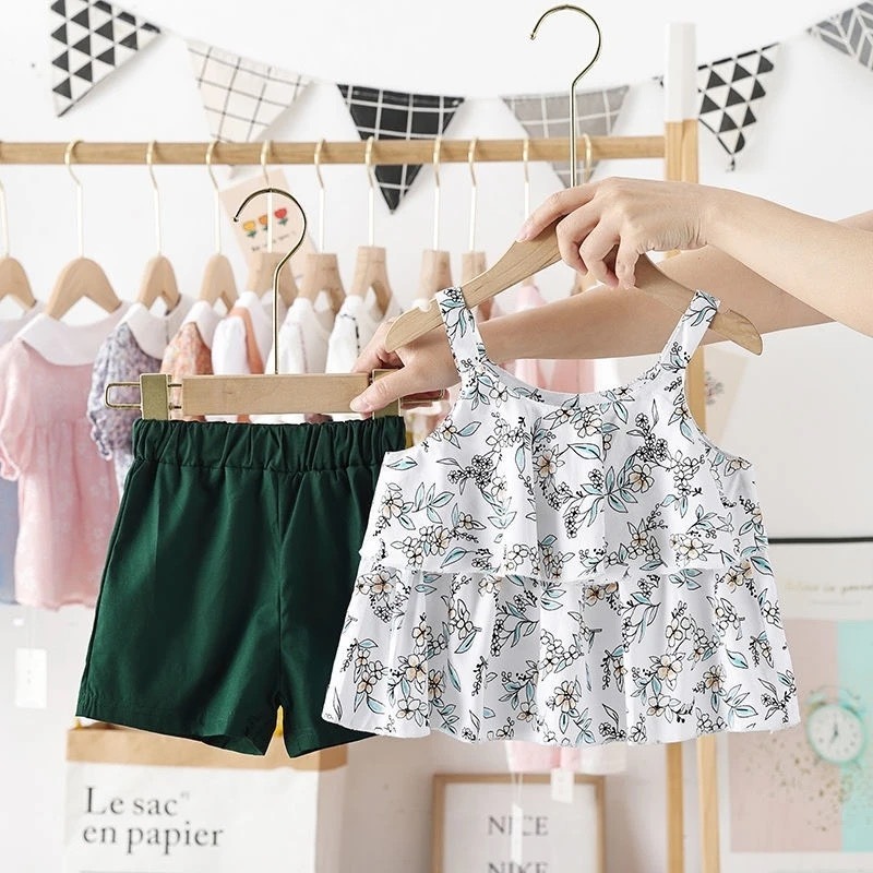 韓版夏季洋氣女童套裝碎花背心吊帶兩件套-規格圖4