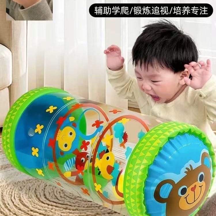 嬰兒學爬滾筒 輔助學爬 鍛鍊協調能力 滾筒鈴鐺玩具 0-1歲 寶寶學步引導6-8個月早教訓練-細節圖3