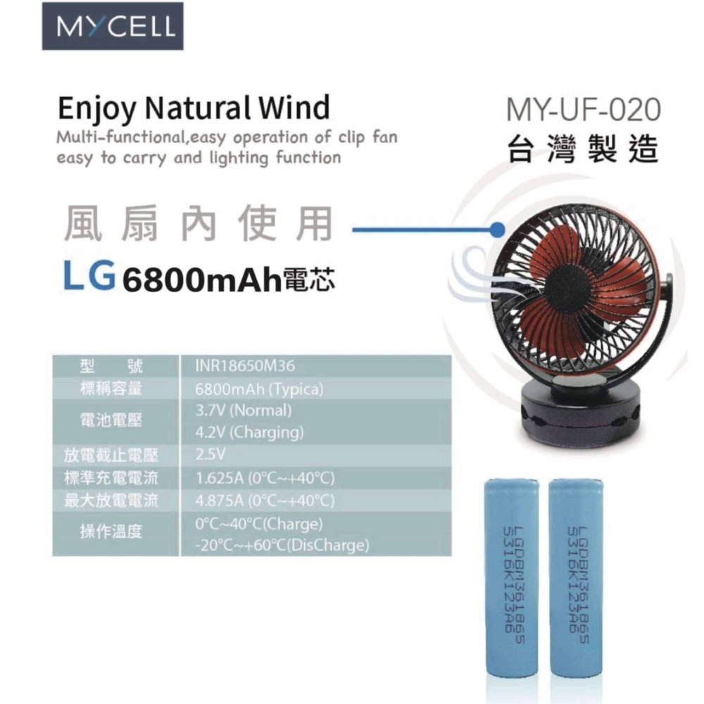 MYCELL 多功能夾式隨身電風扇 MY-020-L2 6800MAH充電風扇 小電風扇  夾式風扇 電扇 露營風扇-細節圖7