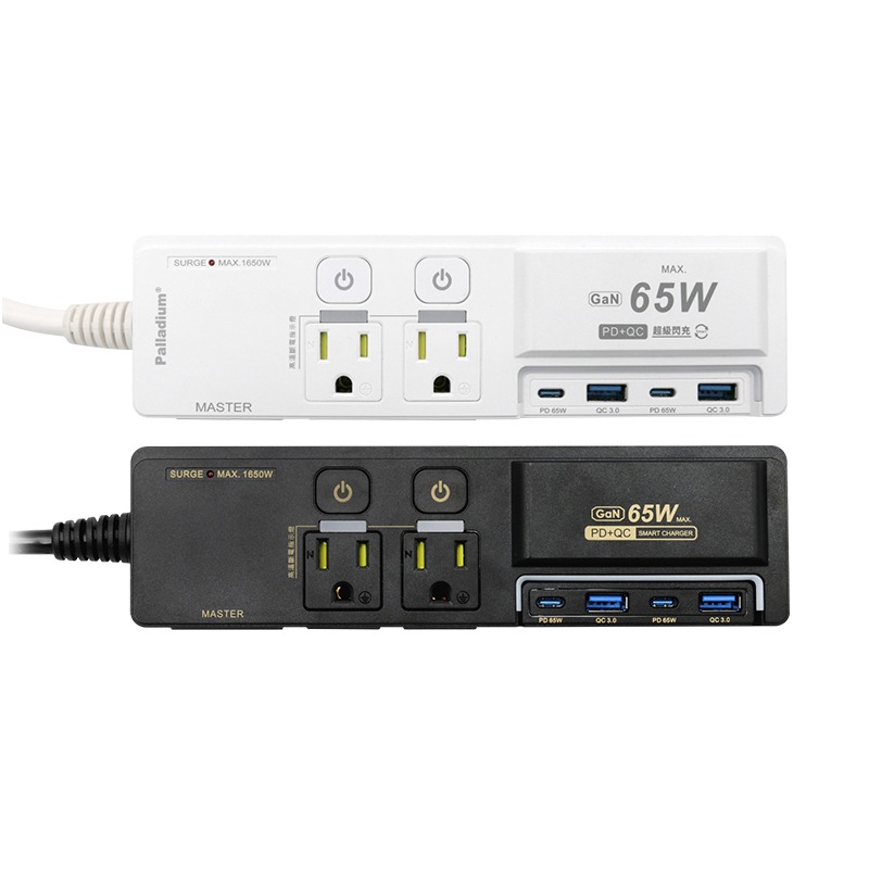 Palladium 帕拉丁 K-201PLC-黑 3開4插3P 65W 氮化鎵USB超級閃充延長線 -電競炫光版-細節圖2