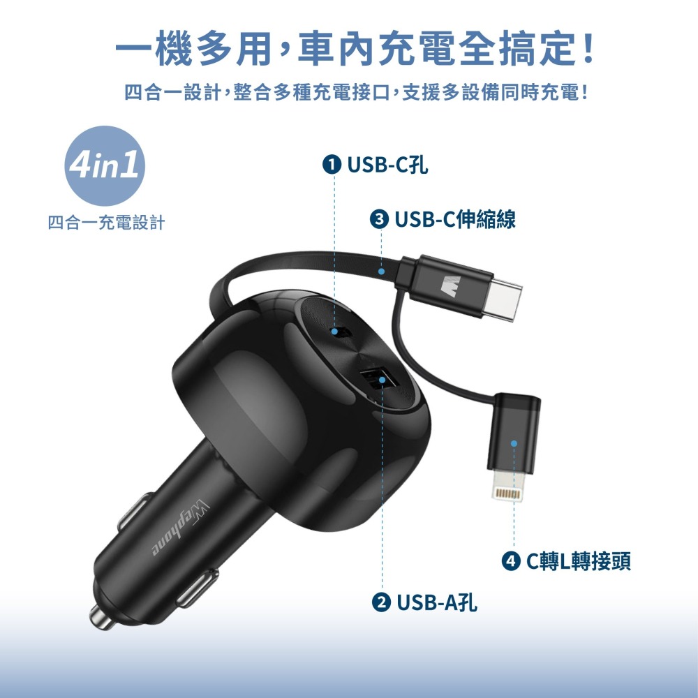 Wephone 60W 四合一車用充電器 WD03-AECS01-細節圖2
