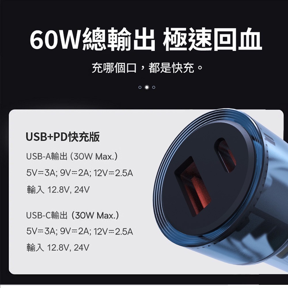 KooPin 60W極速雙孔車用充電器PD＋QC 迷你車用充電器 汽車車充 Type-C+USB-A 車充-細節圖10