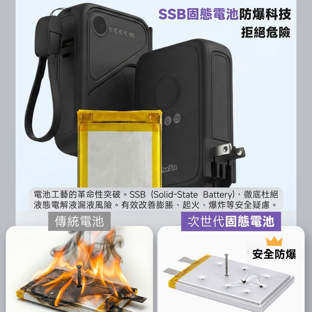 KooPin X3 SSB 安全防爆固態電池無線快充行動電源 10000mAh Wh標示/CCC認證【台灣製造】-細節圖3