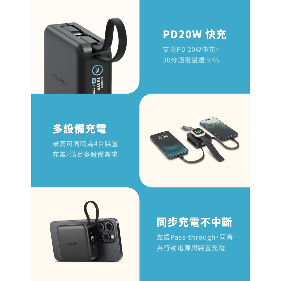 ENERGEA MagPac Mini+ 10000mAh 磁吸帶線行動電源 USB-C to USB-C-細節圖4