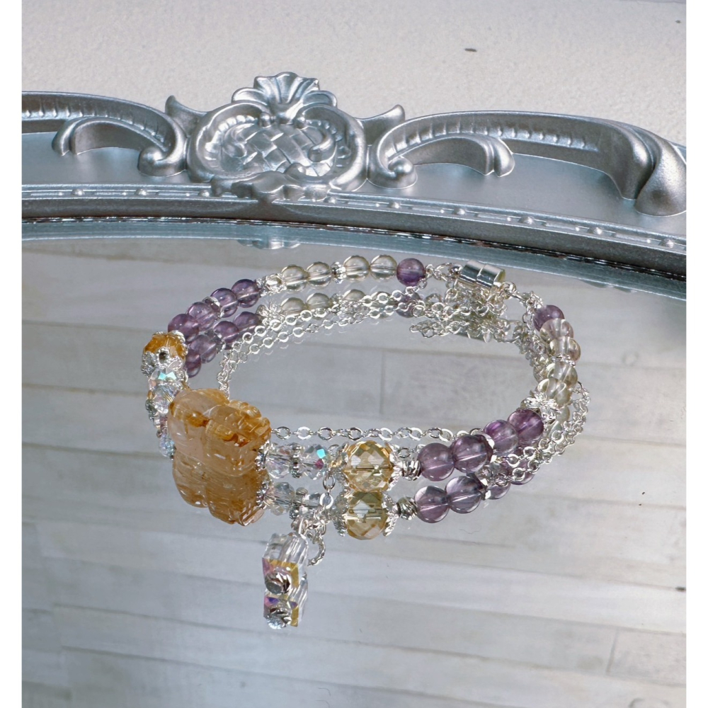 DS The Lovers 設計款 天然水晶 『招財聚富·鈦晶貔貅』雙層能量手鍊-細節圖3