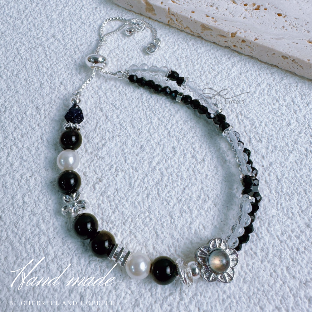 DS The Lovers 設計款『星夜守護』水晶手鍊 守護之石 灰月光石 金曜石 藍砂石 黑尖晶 白水晶-細節圖2