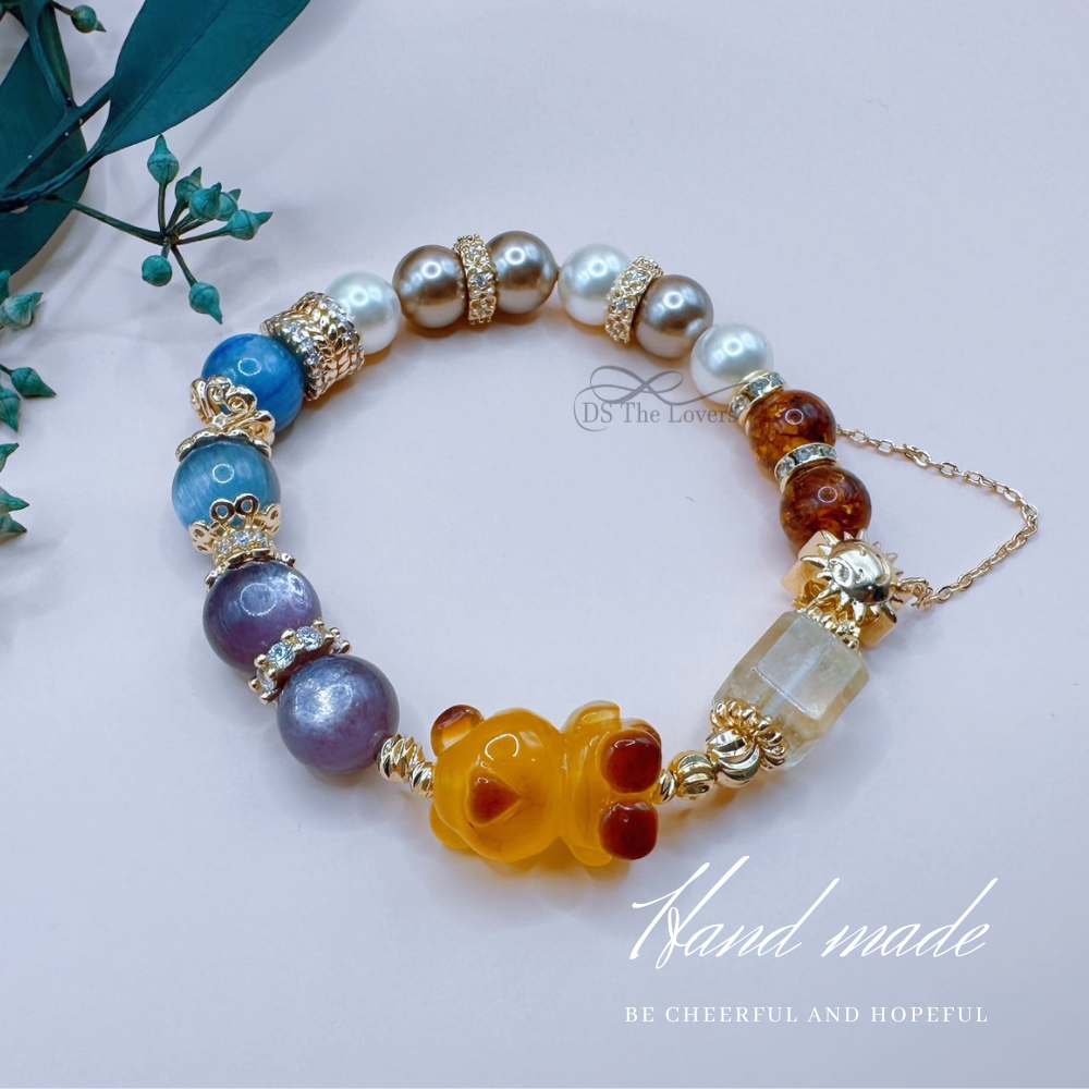 DS The Lovers 設計款 天然水晶『夢幻多寶 』手鍊 | 蜜臘小熊 紫鋰雲母 藍晶石 花珀-細節圖2