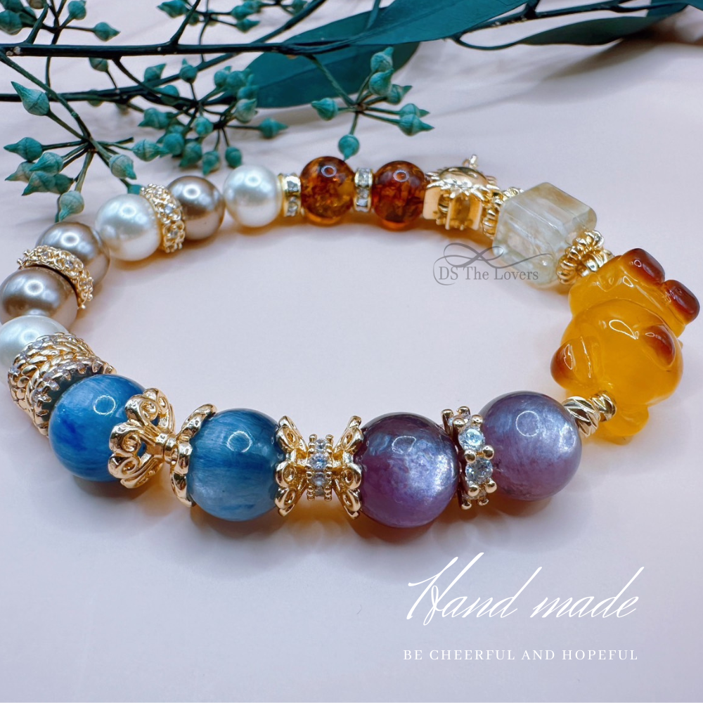 DS The Lovers 設計款 天然水晶『夢幻多寶 』手鍊 | 蜜臘小熊 紫鋰雲母 藍晶石 花珀-細節圖3