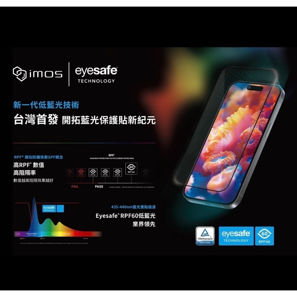 imos低藍光 iPhone16 /15全機型 萊因認證 RPF60低藍光螢幕保護貼-細節圖4