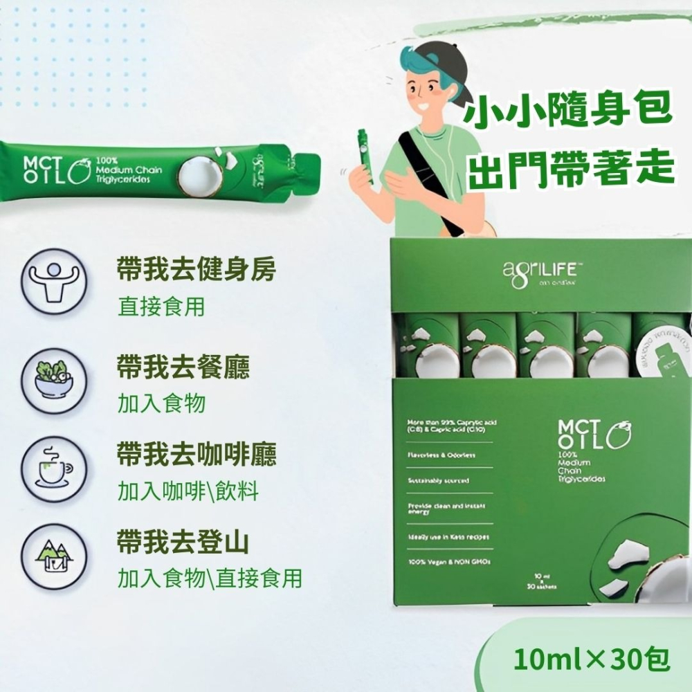 AgriLIFE中鏈MCT油隨手包10ml*30入(100%精煉自椰子油)生酮飲食/防彈咖啡-細節圖3