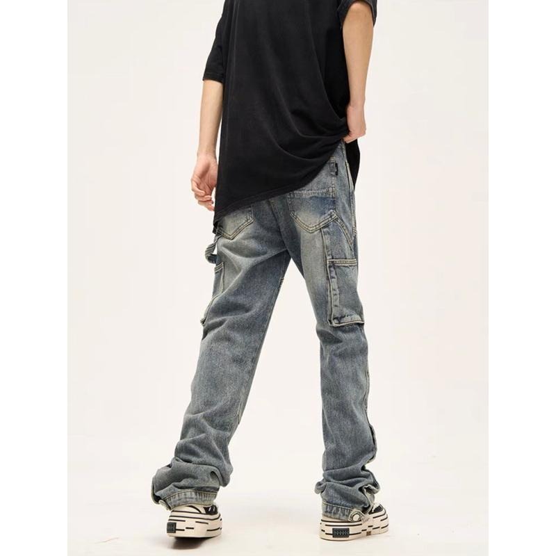 【YT Style】美式復古 伐木工裝牛仔褲 歐美高街排扣褲子-細節圖2