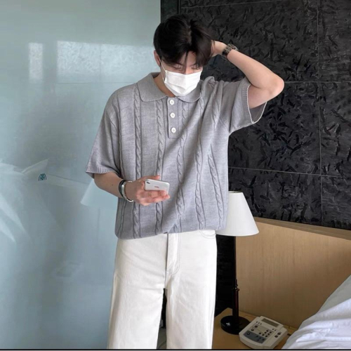 【YT Style】韓國🇰🇷麻花半袖襯衫 寬鬆 韓版 韓系男生 短袖 polo衫 夏季