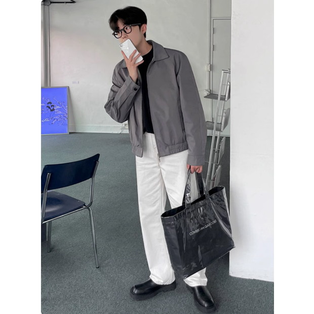 【YT Style】韓國選貨 翻領夾克 韓版 灰色夾克外套 秋夏款 外套 灰色外套 翻領夾克 灰色夾克-細節圖2