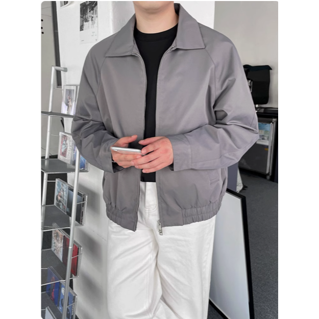【YT Style】韓國選貨 翻領夾克 韓版 灰色夾克外套 秋夏款 外套 灰色外套 翻領夾克 灰色夾克-細節圖3