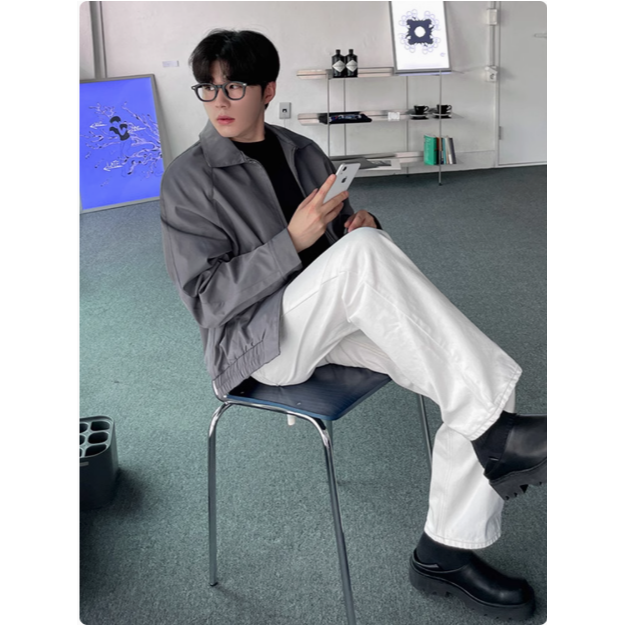 【YT Style】韓國選貨 翻領夾克 韓版 灰色夾克外套 秋夏款 外套 灰色外套 翻領夾克 灰色夾克-細節圖4