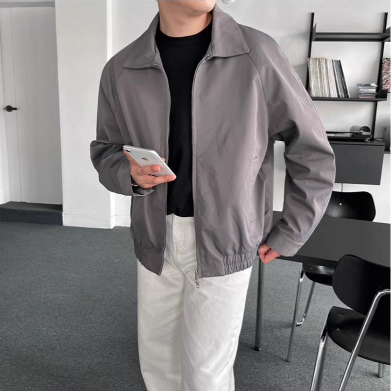 【YT Style】韓國選貨 翻領夾克 韓版 灰色夾克外套 秋夏款 外套 灰色外套 翻領夾克 灰色夾克-細節圖5