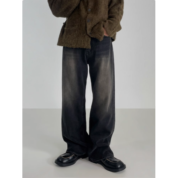 【YT Style】韓國 復古 水洗 巴黎世家感 牛仔褲 四季可穿 韓版寬鬆 闊腿 直筒褲 穿搭 暗黑 男女不拘 韓系-細節圖2