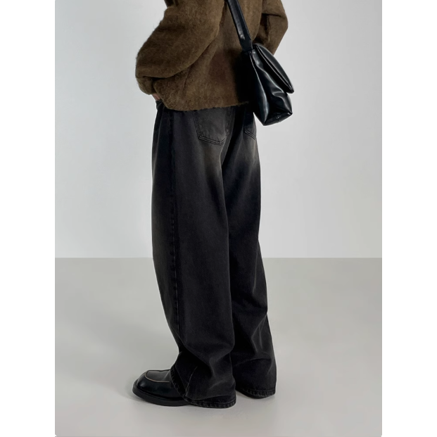 【YT Style】韓國 復古 水洗 巴黎世家感 牛仔褲 四季可穿 韓版寬鬆 闊腿 直筒褲 穿搭 暗黑 男女不拘 韓系-細節圖3