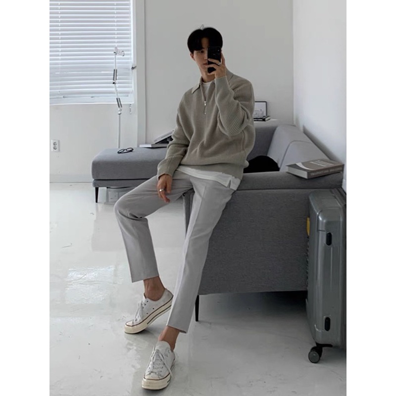 【YT SHOP】韓國 翻領 針織 POLO衫 半拉鍊 寬鬆 韓版 慵懶風 穿搭 長袖 秋冬-細節圖4