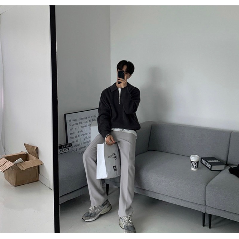 【YT SHOP】韓國 翻領 針織 POLO衫 半拉鍊 寬鬆 韓版 慵懶風 穿搭 長袖 秋冬-細節圖7