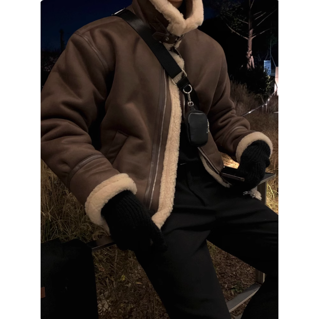 【YT SHOP】韓國 麂皮立領羊羔毛外套 兩色 夾克外套 立挺 穿搭 秋冬 寬鬆 長袖 大衣-細節圖2