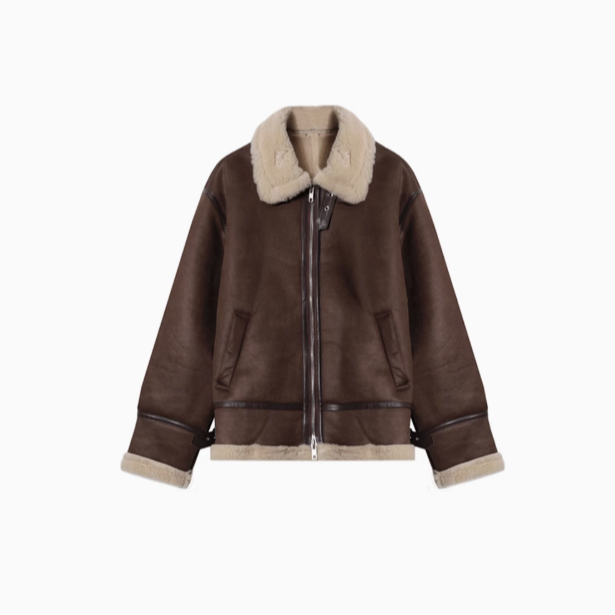 【YT SHOP】韓國 麂皮立領羊羔毛外套 兩色 夾克外套 立挺 穿搭 秋冬 寬鬆 長袖 大衣-細節圖5