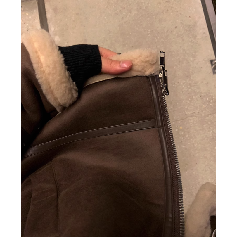 【YT SHOP】韓國 麂皮立領羊羔毛外套 兩色 夾克外套 立挺 穿搭 秋冬 寬鬆 長袖 大衣-細節圖8