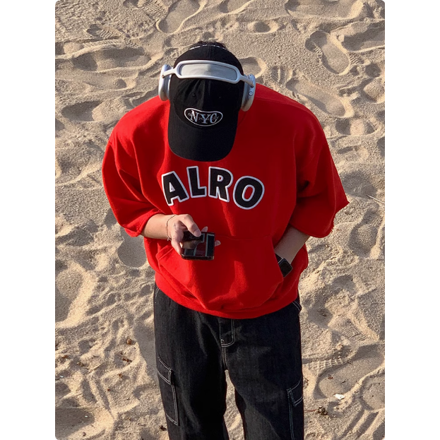 【YT SHOP】韓國 袋鼠T 印花字母刺繡 短T 上衣 寬鬆 穿搭 休閒 質感 落肩 美式 韓系 百搭-規格圖5