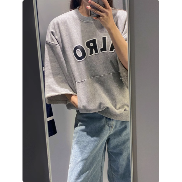 【YT SHOP】韓國 袋鼠T 印花字母刺繡 短T 上衣 寬鬆 穿搭 休閒 質感 落肩 美式 韓系 百搭-規格圖5