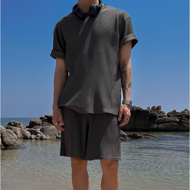 【YT SHOP】韓國 夏季 運動套裝 休閒 男士短袖 短褲 長褲 T恤 寬鬆 垂感 休閒褲 穿搭 韓系-細節圖6