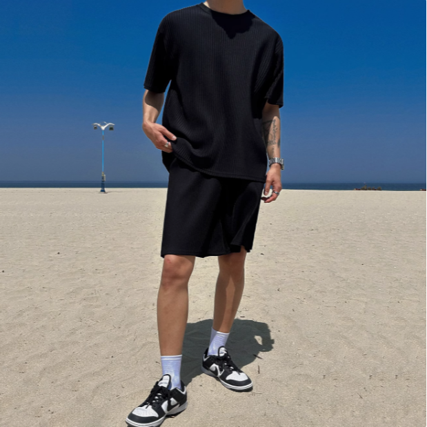 【YT SHOP】韓國 夏季 運動套裝 休閒 男士短袖 短褲 長褲 T恤 寬鬆 垂感 休閒褲 穿搭 韓系-規格圖8