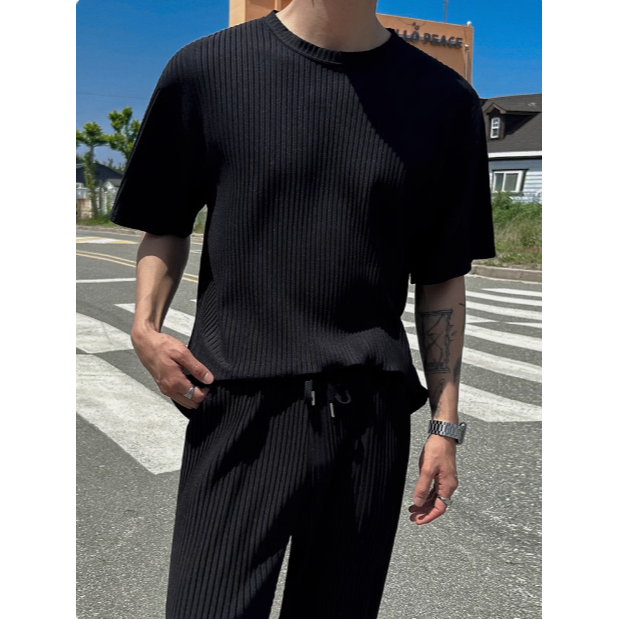 【YT SHOP】韓國 夏季 運動套裝 休閒 男士短袖 短褲 長褲 T恤 寬鬆 垂感 休閒褲 穿搭 韓系-規格圖8