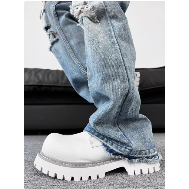 【YT SHOP】英倫風 百搭 質感 簡約 休閒 圓頭 厚底 增高 皮革 皮鞋 鞋子 穿搭-細節圖2