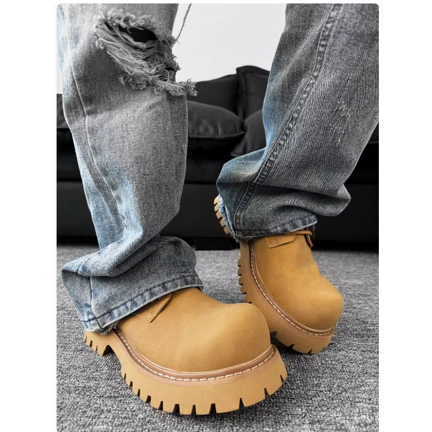 【YT SHOP】英倫風 百搭 質感 簡約 休閒 圓頭 厚底 增高 皮革 皮鞋 鞋子 穿搭-規格圖5