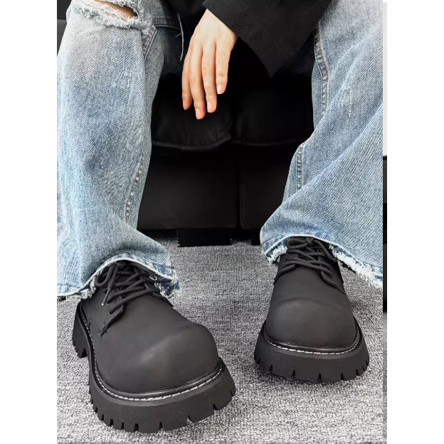 【YT SHOP】英倫風 百搭 質感 簡約 休閒 圓頭 厚底 增高 皮革 皮鞋 鞋子 穿搭-規格圖5