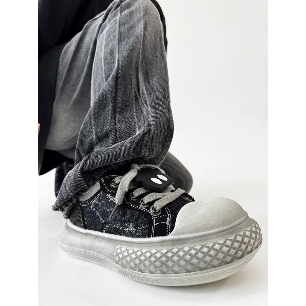 【YT SHOP】穿搭潮男必備🔥美式復古鞋 米奇 圓頭 帆布鞋 板鞋 穿搭 大頭 鞋子-細節圖2