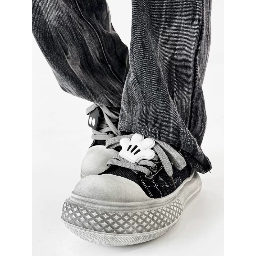 【YT SHOP】穿搭潮男必備🔥美式復古鞋 米奇 圓頭 帆布鞋 板鞋 穿搭 大頭 鞋子-細節圖3