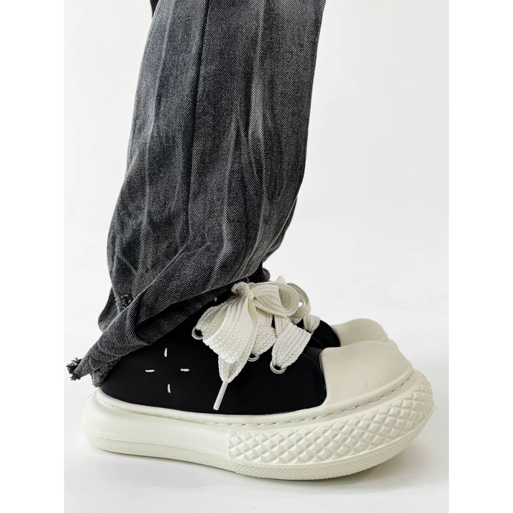 【YT SHOP】穿搭潮男必備🔥美式復古鞋 米奇 圓頭 帆布鞋 板鞋 穿搭 大頭 鞋子-細節圖6