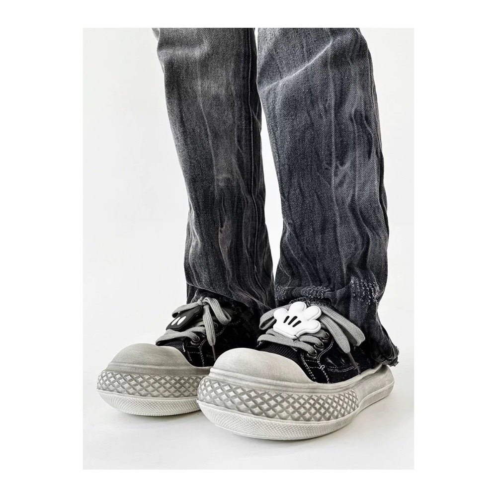 【YT SHOP】穿搭潮男必備🔥美式復古鞋 米奇 圓頭 帆布鞋 板鞋 穿搭 大頭 鞋子-細節圖9