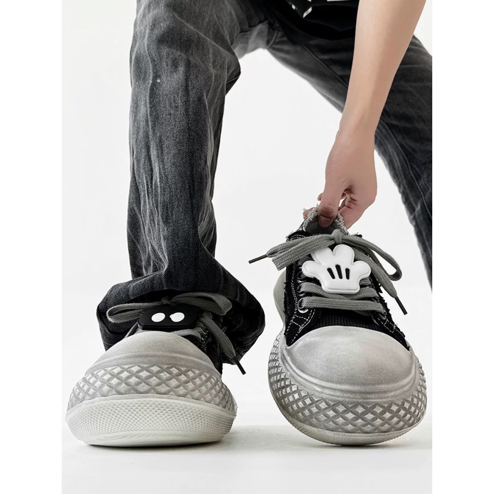 【YT SHOP】穿搭潮男必備🔥美式復古鞋 米奇 圓頭 帆布鞋 板鞋 穿搭 大頭 鞋子-規格圖11