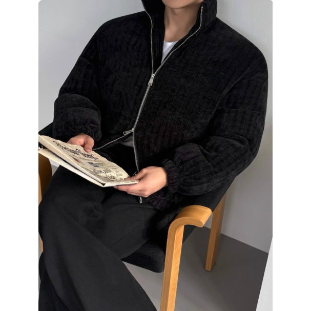 【YT SHOP】韓系高級感立領雙拉鍊夾克 男冬季寬鬆保暖棉衣外套通勤穿搭-細節圖2