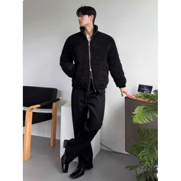 【YT SHOP】韓系高級感立領雙拉鍊夾克 男冬季寬鬆保暖棉衣外套通勤穿搭-細節圖3