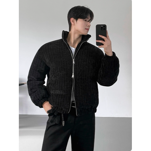 【YT SHOP】韓系高級感立領雙拉鍊夾克 男冬季寬鬆保暖棉衣外套通勤穿搭-規格圖6