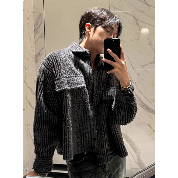 【YT SHOP】韓國｜🇰🇷｜男款｜復古風工裝短版夾克 男 冬季寬鬆 保暖外套-細節圖3