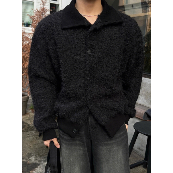 【YT SHOP】韓國馬海毛翻領短版外套 男冬季 寬鬆 加厚外套 韓系 襯衫外套 穿搭-細節圖3